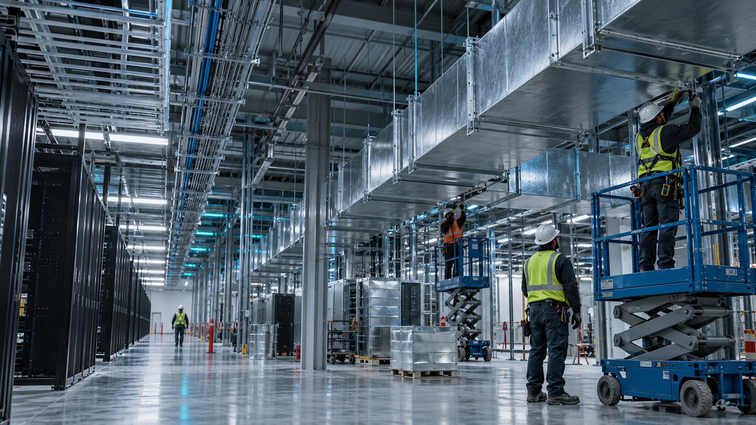 Data center ventilation construction crew